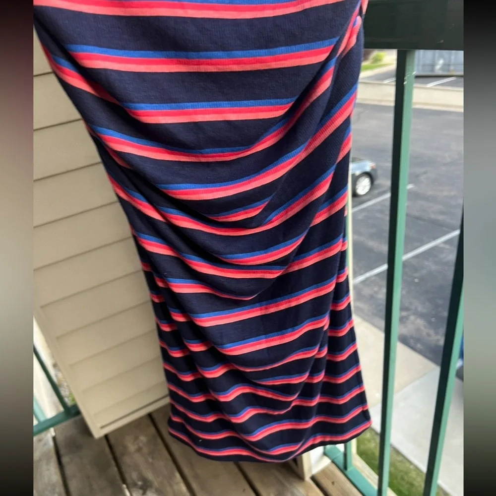 🆕 Michael Stars Navy Red Striped Tank Midi Dress Ruched Side Bodycon Size S - Picture 8 of 12